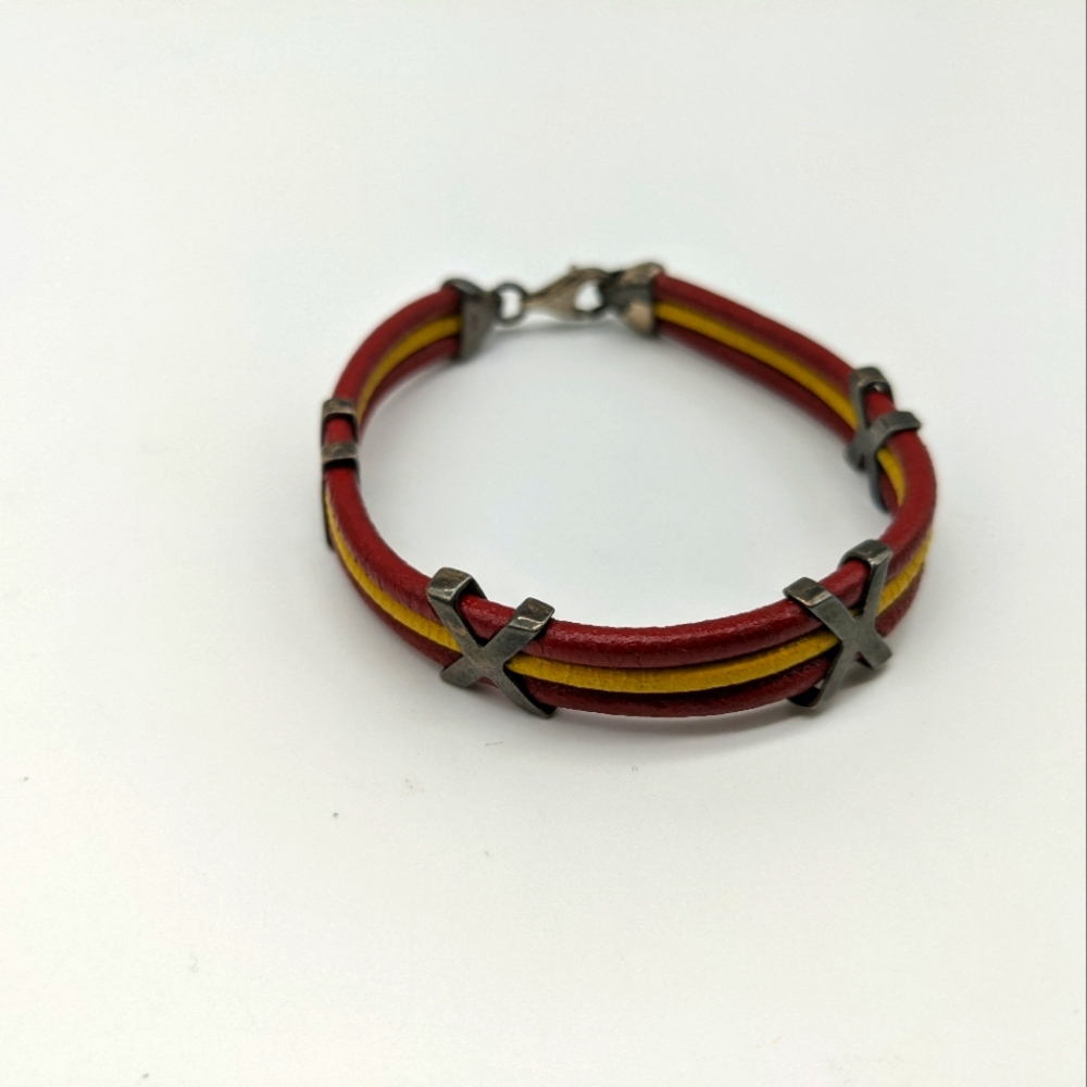 Two Tone Leather and Sterling Silver Cuff